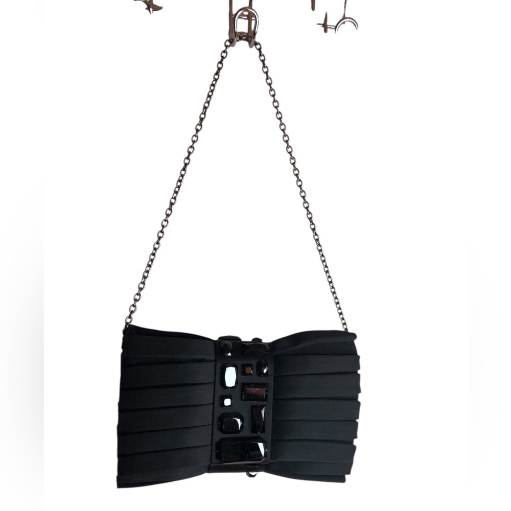 Sondra Robets Black Satin Convertible Jeweled Shoolder Bag/Clutch